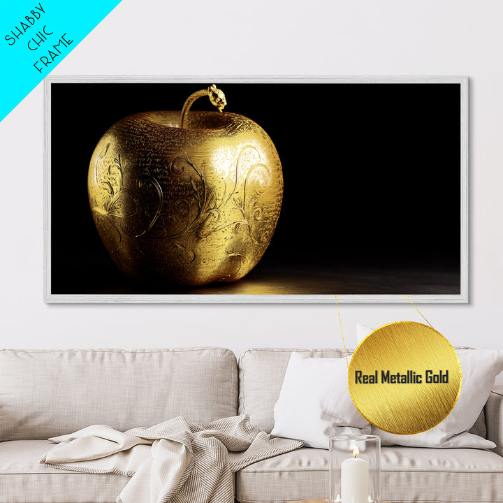 Golden Apple of Idunn Metallic Gold Art, Norse Mythology Metal Art, Viking Wall Decor with real wood frame, unique man cave gift