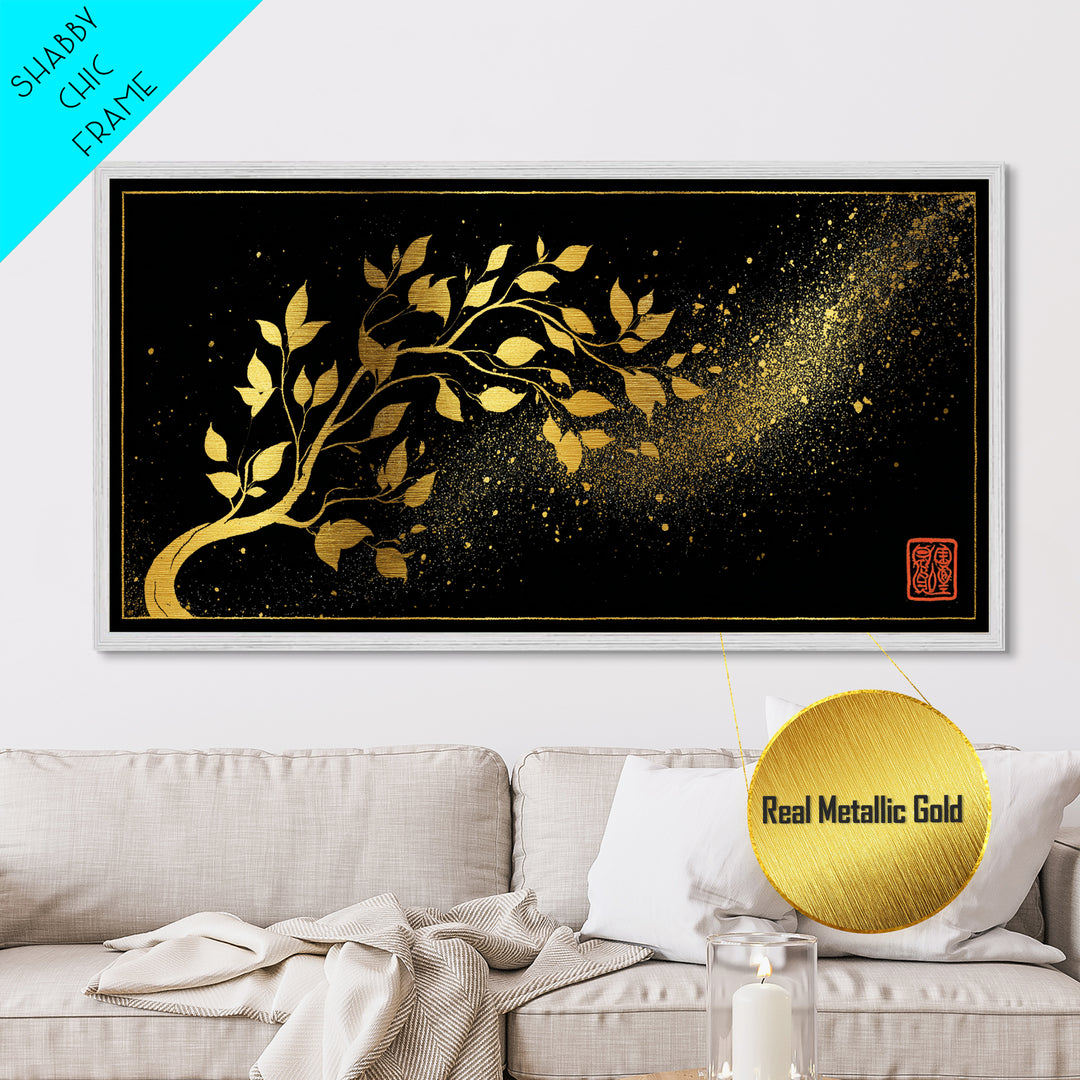 Yggdrasil Tree Metallic Gold Art, Nordic Mythology Inspired Metal Art with Natural Wood Frame, Pagan Office Decor, Man Gift