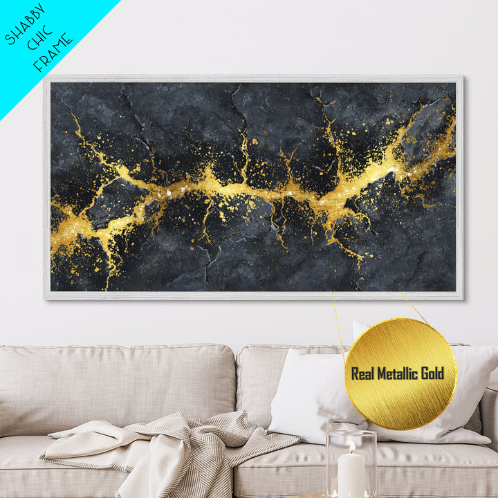 Golden Fracture Metallic Gold Art Nordic Metal Art Norse Abstract Wall Hanging with natural wood frame, Office Decor, Dad Gift