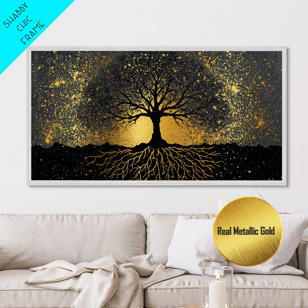 Viking Funeral Metallic Gold Art Metal Art, Norse Longship Silhouette Wall Decor framed in Natural Wood, Nordic Mythology Artwork