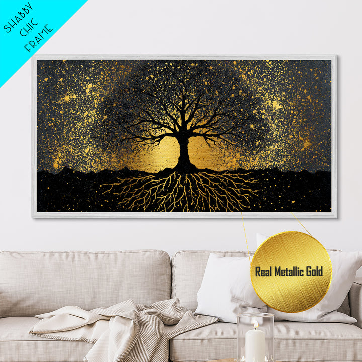 Viking Funeral Metallic Gold Art Metal Art, Norse Longship Silhouette Wall Decor framed in Natural Wood, Nordic Mythology Artwork