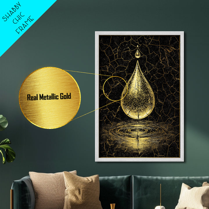 Metallic Gold Art Metal Art Norse Water Drop Symbol Nordic Mythology Office Wall Art for Men framed with real wood