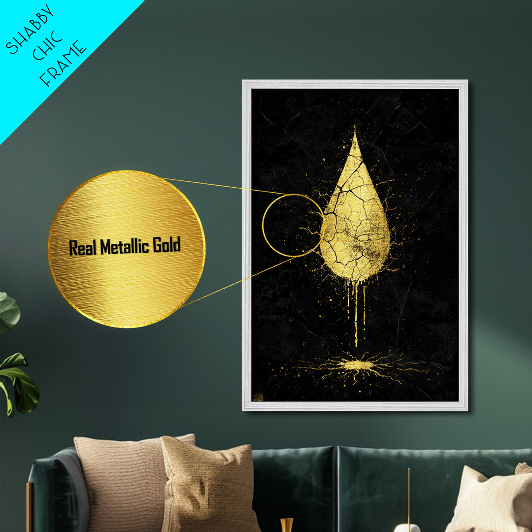 Nordic Mythology Gold Drop Painting Metallic Gold Art Metal Art Norse Symbolism Office or Dad Gift framed in wood
