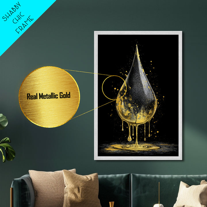 Metal Art Metallic Gold Art Viking Drop of Life Nordic Symbol Office Wall Decor Man Cave Gift framed in natural wood