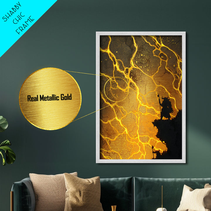 Norse Warrior Silhouette Metallic Gold Art Metal Art Viking Mythology Battle Scene Wall Decor, Office or Man Cave in real wood