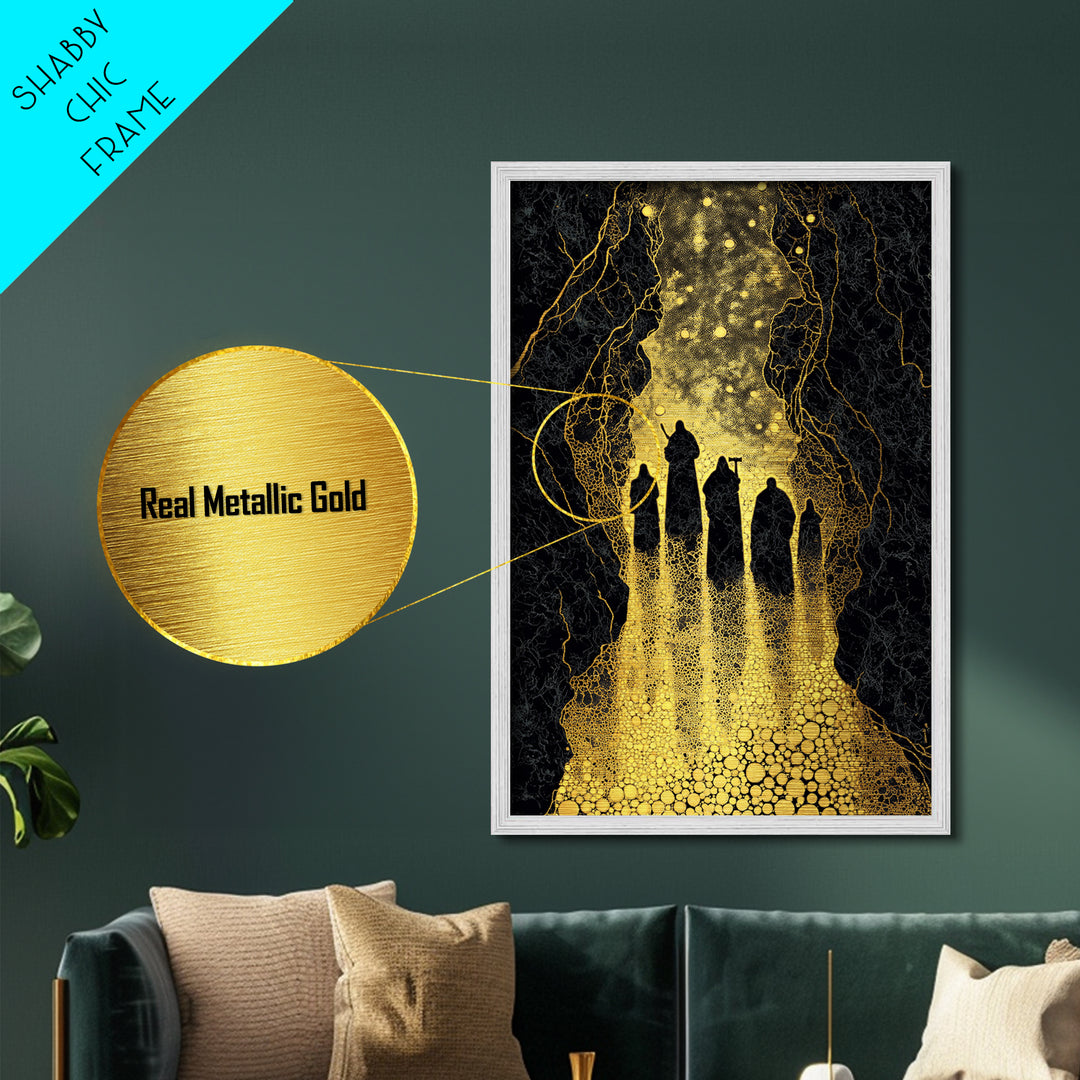 Council of Gods Metallic Gold Art Metal Art Norse Mythology Wall Decor, Odin and Aesir Office or Man Cave Wall Art framed in wood