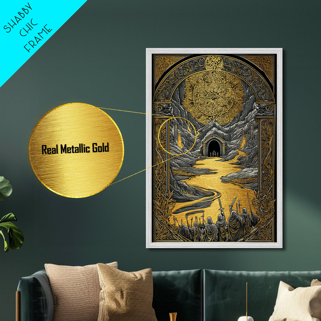Viking Army March to Battle Metallic Gold Art Metal Art Norse Mythology Office Art Nordic Wall Decor with real wood frame