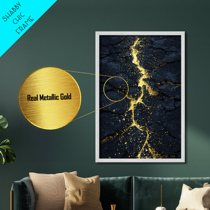 Cracked Earth with Molten Gold Metallic Gold Art Metal Art Norse Inspired Abstract Nordic Decor Office or Man Cave framed wood