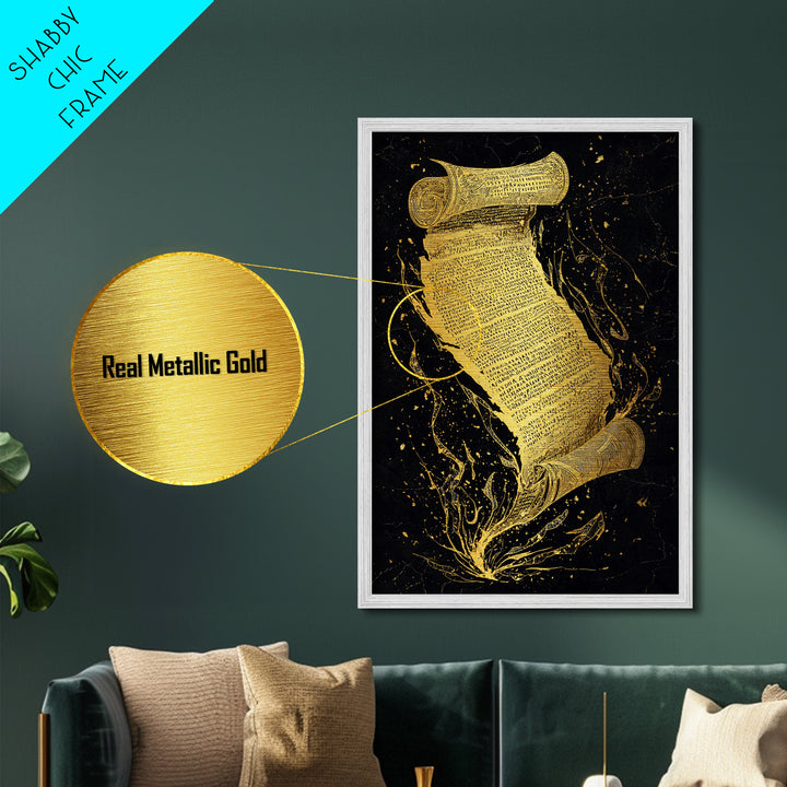Runestone Scroll Metallic Gold Art Metal Art | Nordic Mythology Rune Wall Art Viking Pagan Decor | Natural Wood Frame Man Cave Art