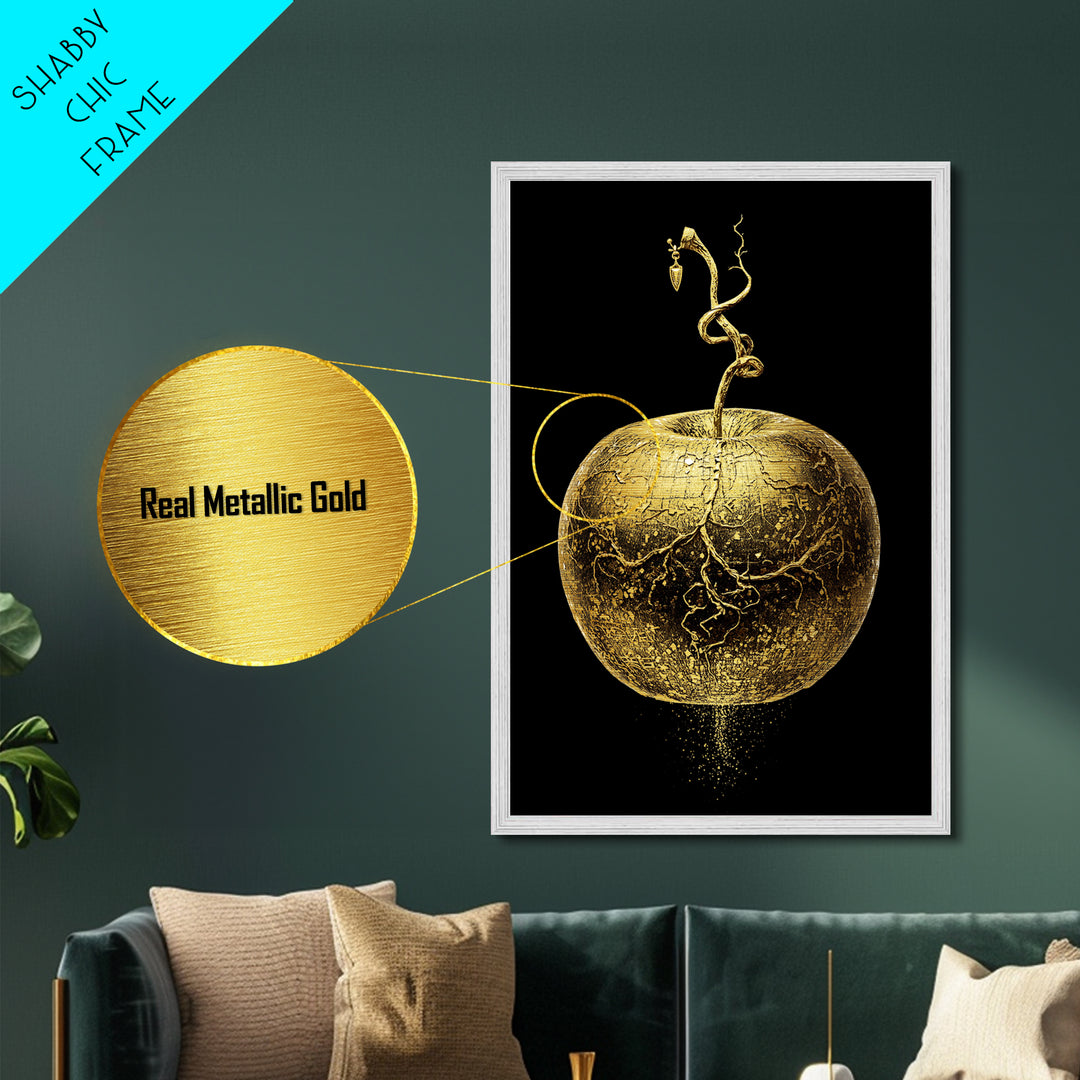 Golden Apple of Idunn Metallic Gold Art Metal Art | Norse Mythology Wall Decor Pagan Symbol | Office Art Dad Gift | Real Wood Frame