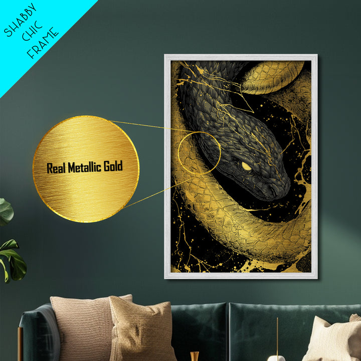 Metallic Gold Art Jrmungandr Midgard Serpent Metal Art | Norse Wall Decor | Viking Office Art with real wood frame