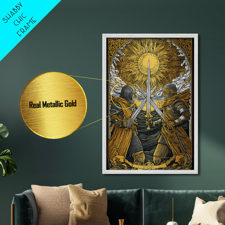 Norse Warriors in Battle Metallic Gold Art, Viking Metal Art with real wood frame, Perfect for Man Cave, Office Wall Art, or Dad Gift