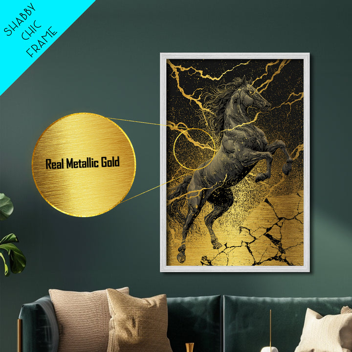 Nordic Sleipnir Horse of Odin Metal Art Metallic Gold Art Wall Decor Dad Gift Mythology Office Art with handcrafted wood frame