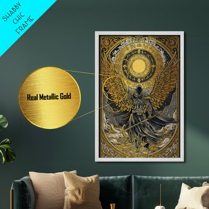 Norse Valkyrie Metallic Gold Art Metal Art, Nordic Mythology Winged Warrior Goddess Wall Art Office Decor Dad Gift, framed in wood