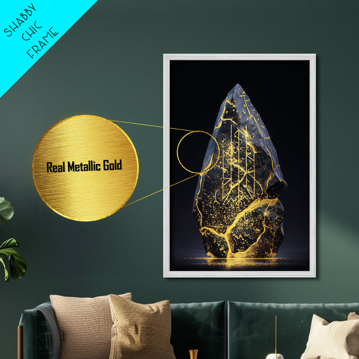 Longship Under the Stars Metallic Gold Art, Viking Metal Art Wall Decor, Norse Mythology Inspired framed with real wood detail