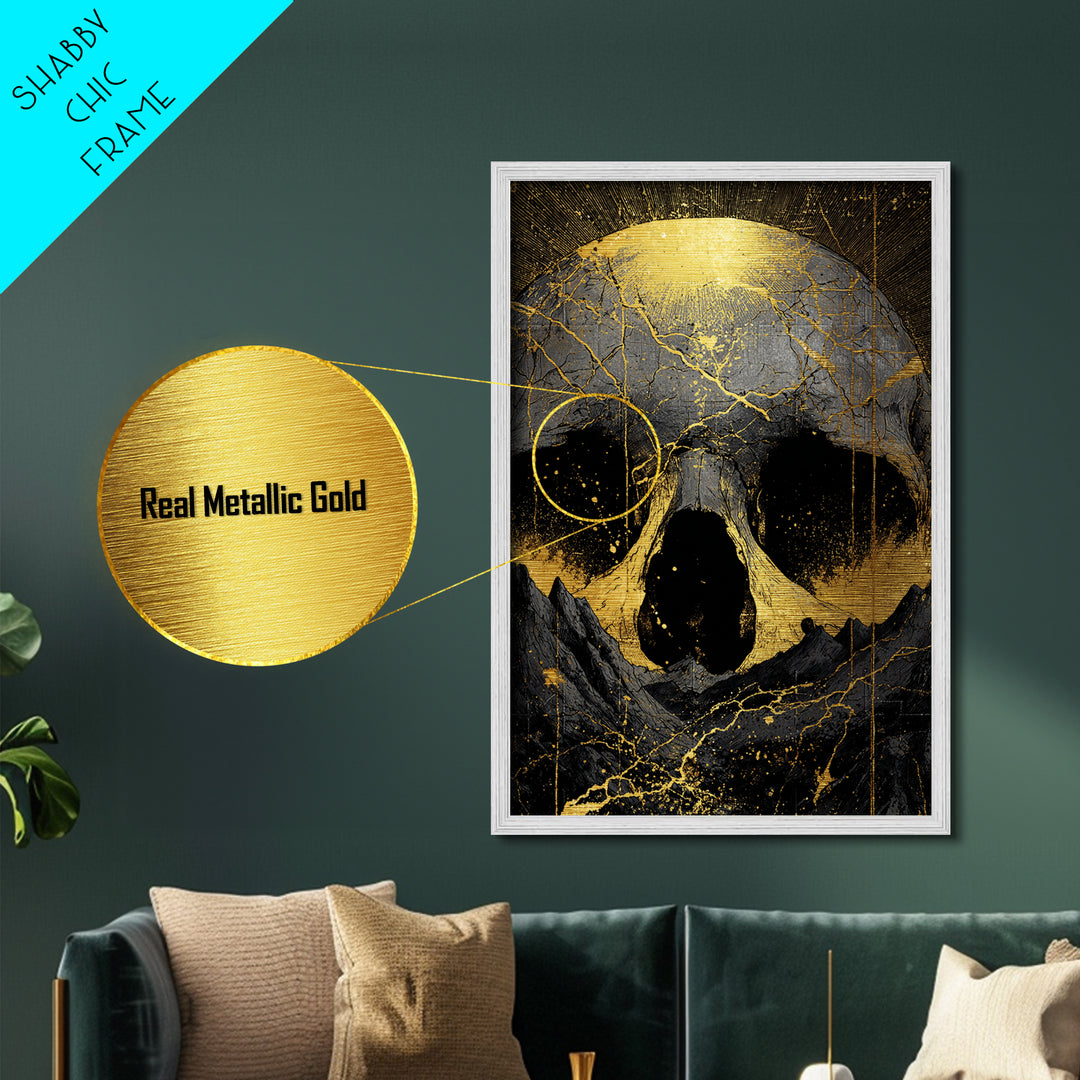 Norse God Ymir Metallic Gold Art Metal Art | Giant of Creation Nordic Wall Art | Framed Mythology Decor with Real Wood Frame