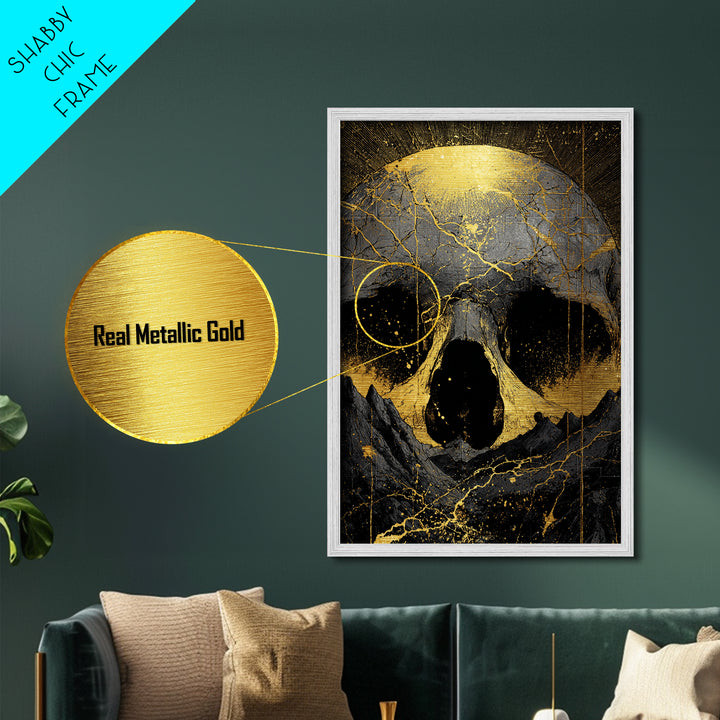 Norse God Ymir Metallic Gold Art Metal Art | Giant of Creation Nordic Wall Art | Framed Mythology Decor with Real Wood Frame