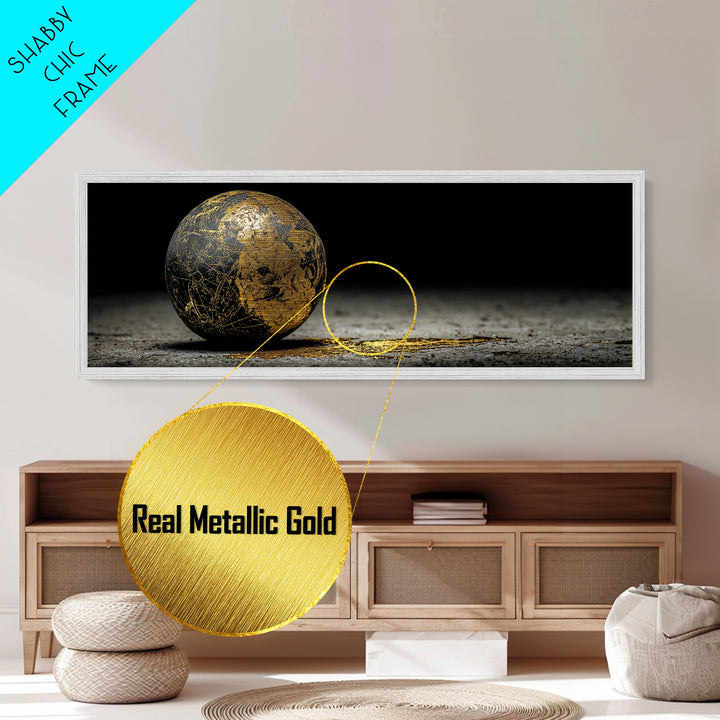 Norse Cosmos Orb Metallic Gold Art Nordic Mythology Metal Art Viking Sphere Decor framed in authentic wood, Unique Dad Gift