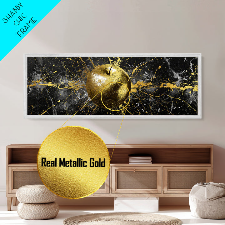 Golden Apple of Idunn Metallic Gold Art, Norse Mythology Metal Art for Office or Dad Gift, Viking Wall Decor in wood frame