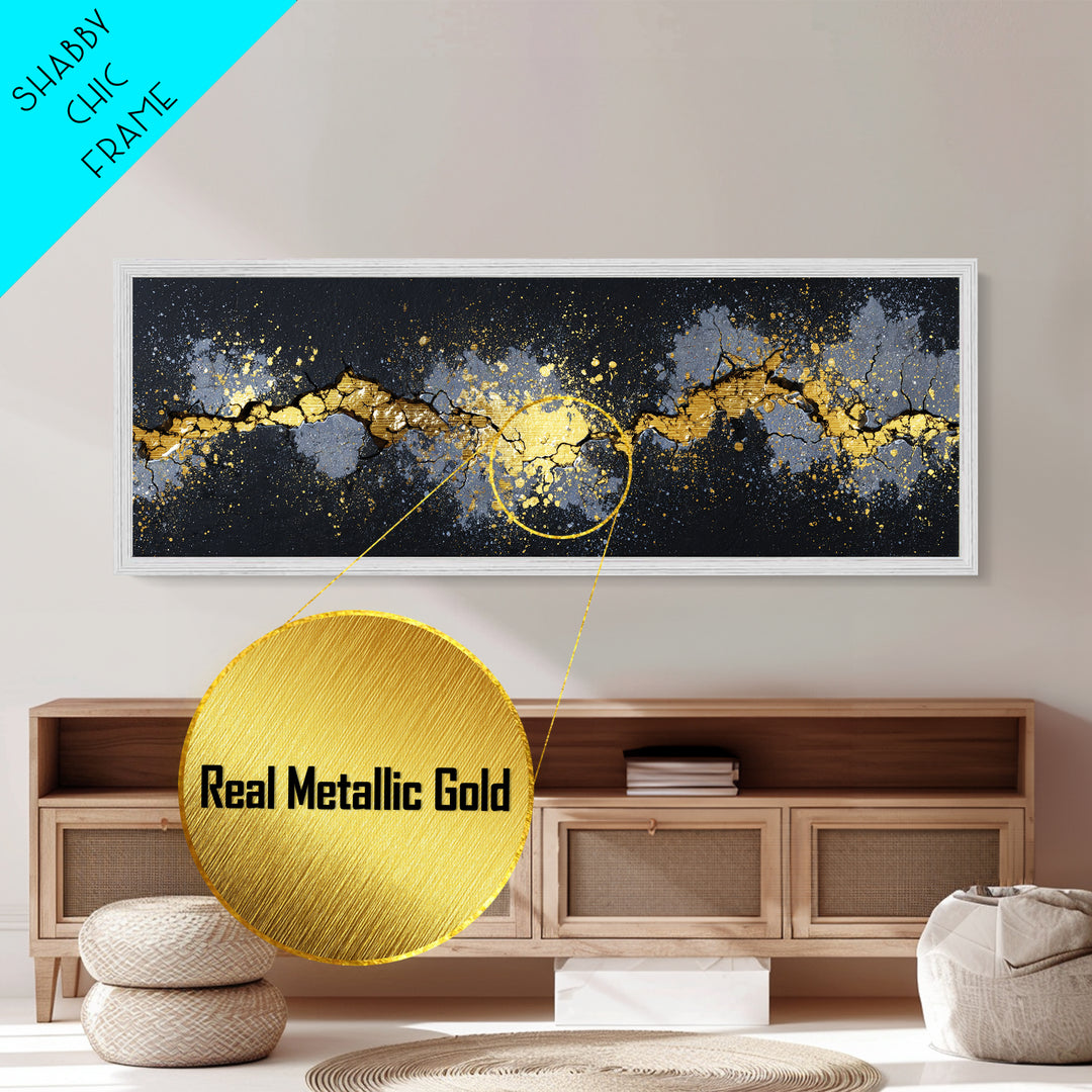 Cracked Stone Nordic Wall Metallic Gold Art Metal Art, Viking Mythology Office Art Man Cave Decor, with real wood frame