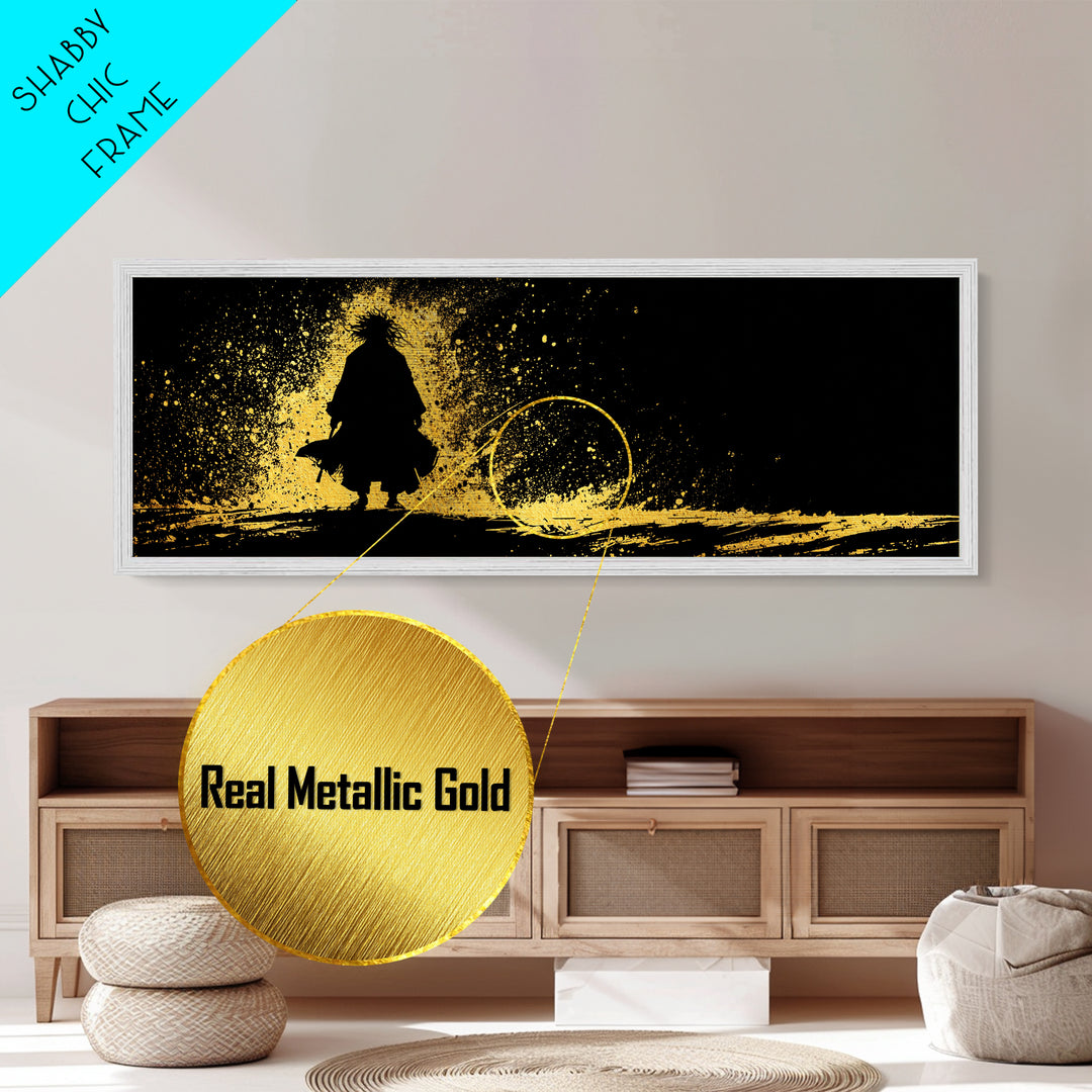 Njord Norse God of the Sea Metallic Gold Art Metal Art – Viking Ocean Wall Art, Nordic Mythology Office Decor, natural wood framed