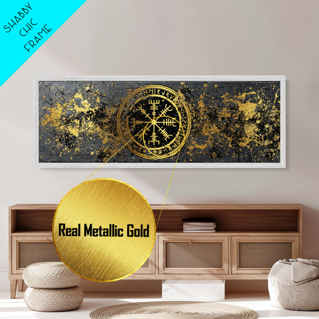 Norse Mythology Metallic Gold Art Metal Art – Viking Warrior Silhouettes Battle Wall Decor, Man Cave Office Gift, framed in wood