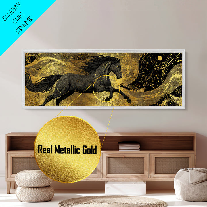 Metallic Gold Art Sköll and Hati Wolves Metal Art | Norse Moon Chasing Myth Wall Art with natural wood frame | Dad Gift Office