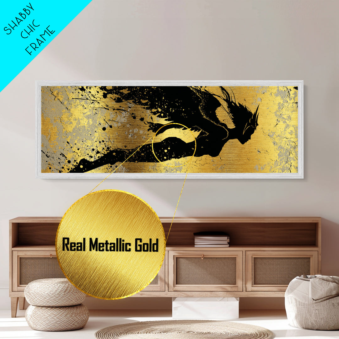 Valkyrie Norse Warrior Metallic Gold Art Metal Art Mythology Wall Decor for Office or Dad Gift, framed in authentic real wood