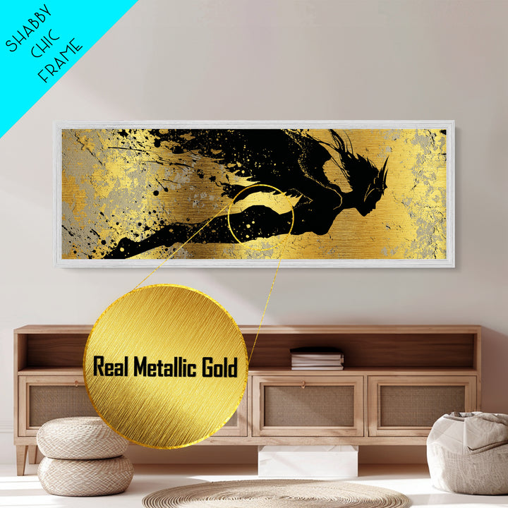 Valkyrie Norse Warrior Metallic Gold Art Metal Art Mythology Wall Decor for Office or Dad Gift, framed in authentic real wood