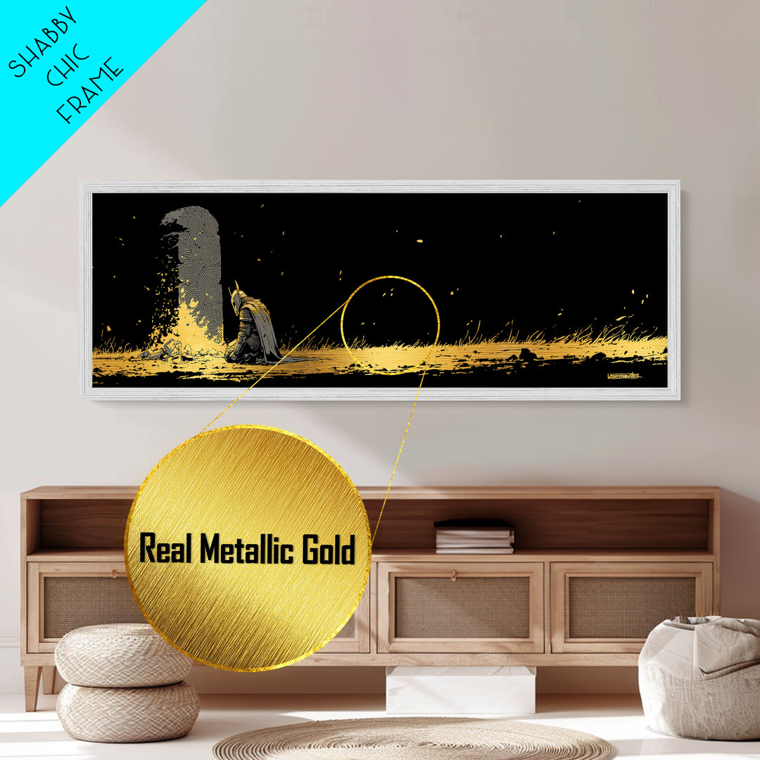 Nordic Warrior Viking Metallic Gold Art Metal Art, Mythology Wall Hanging for Dad’s Office framed in authentic wood frame