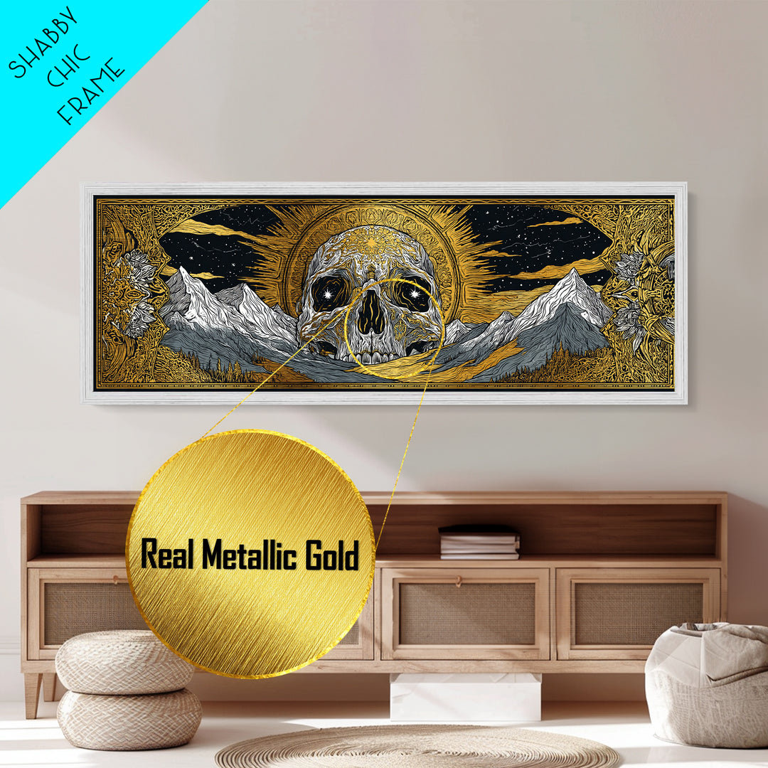 Norse God Ymir Metallic Gold Art, Nordic Mythology Metal Art in Real Wood Frame, Viking Inspired Office Wall Art for Men