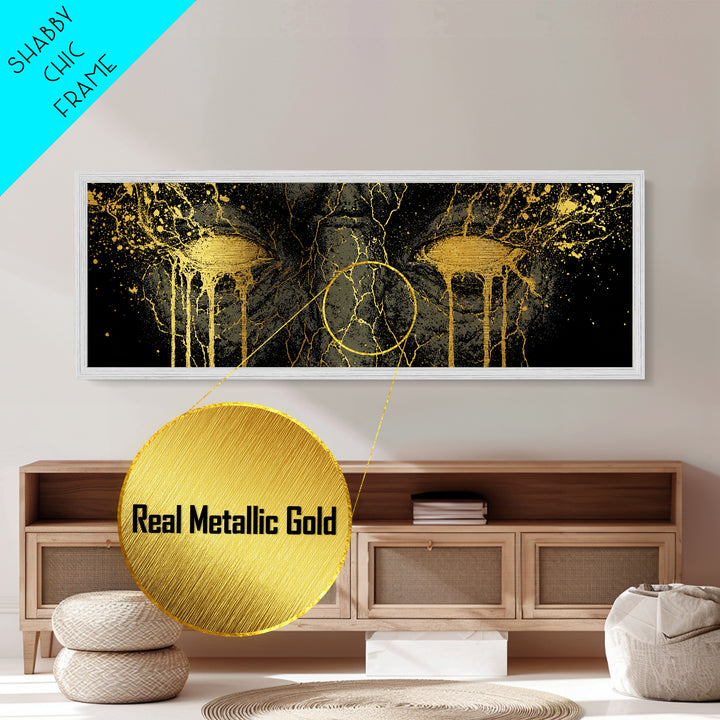 Metallic Gold Art of Ymir Norse Mythology, Nordic Metal Art with Real Wood Frame, Viking Wall Decor Gift for Dad or Husband