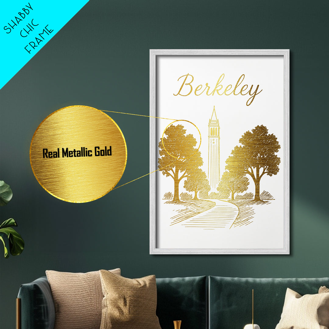 Berkeley California Travel, Metallic Gold Art, Wood Framed Art, Metal Art, Modern House Art, Retirement Travel Gift, Adventure Lover Gift