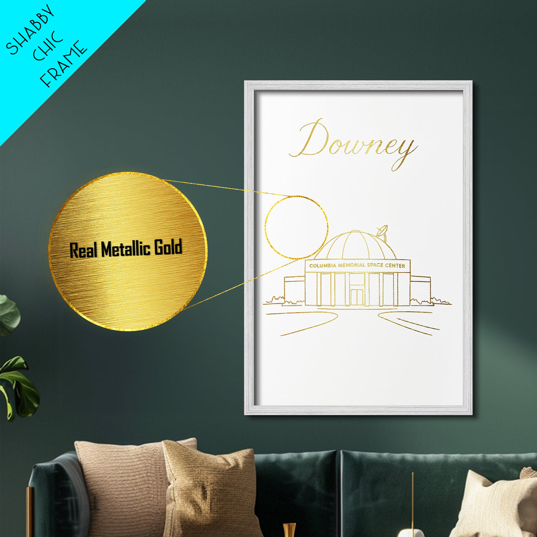 Downey California Art, Metallic Gold Print, Wood Framed Art, Metal Art, Modern Wall Art, Traveler Gift, Bedroom Wall Art
