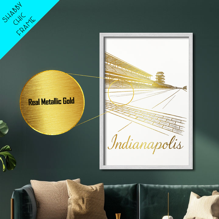 Indianapolis Indiana Art, Metallic Gold Print, Wood Framed Art, Metal Art, Minimalist Wall Art, Anniversary Gift, Living Room Art