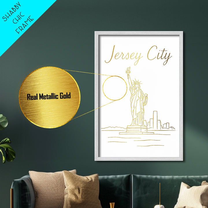 Jersey City New Jersey Art, Metallic Gold Art, Wood Framed Art, Metal Art, Modern Wall Art, Graduation Gift, Entryway Wall Print