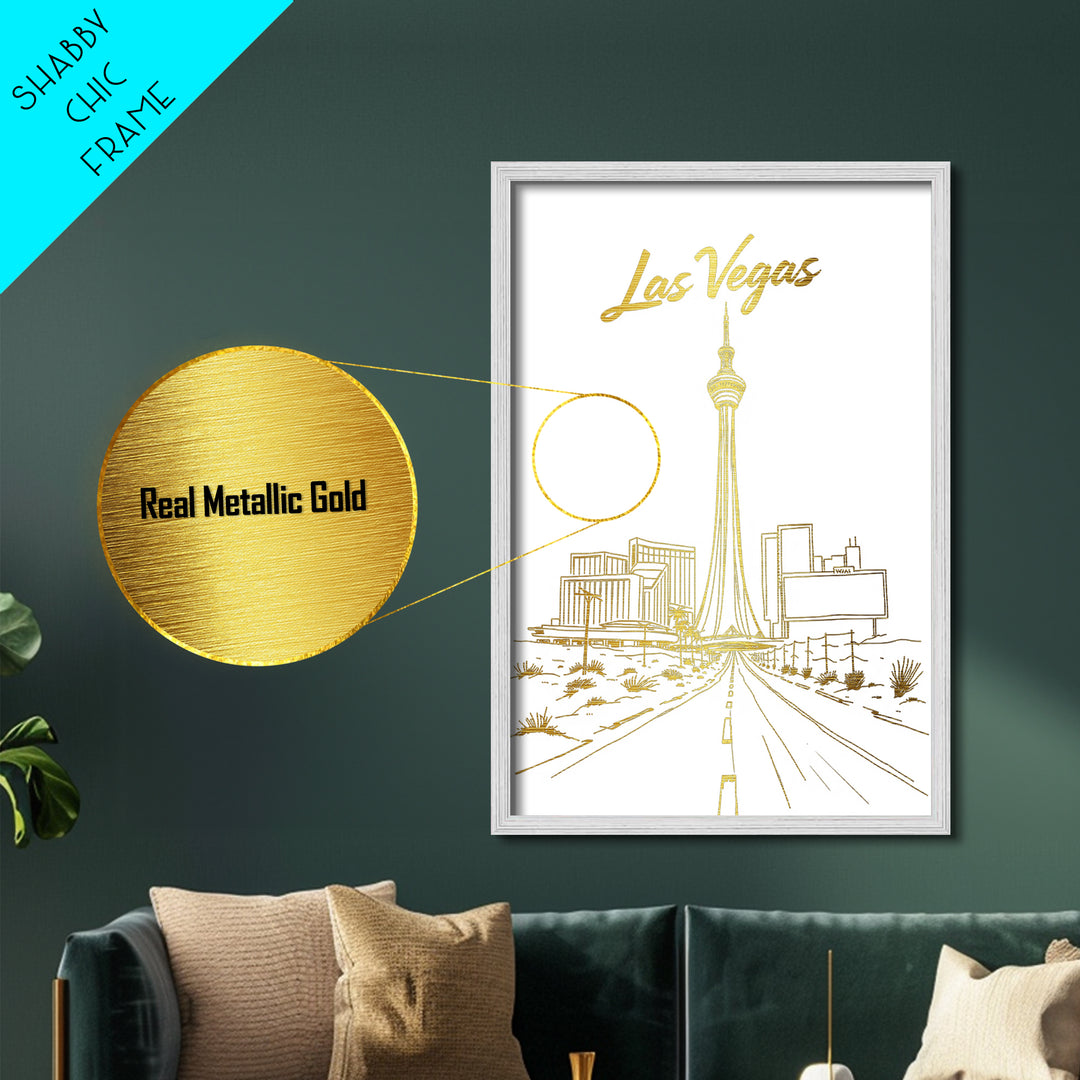 Las Vegas Nevada Art, Metallic Gold Art, Wood Framed Art, Metal Art, Modern House Art, Wanderlust Gift, Bedroom Wall Art