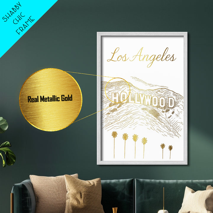 Los Angeles California Travel, Metallic Gold Art, Wood Framed Art, Metal Art, Honeymoon Gift, Bedroom Art, Home Office Art