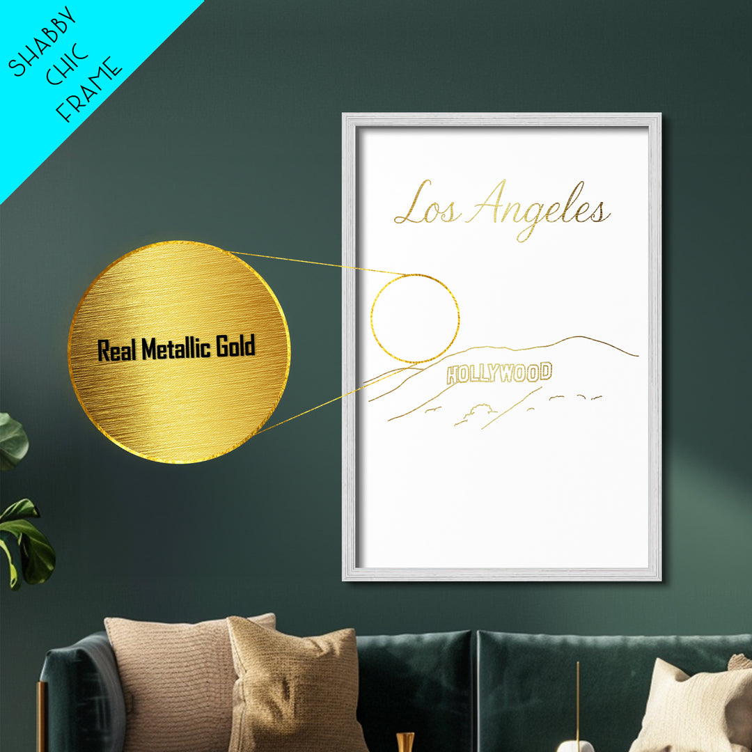Los Angeles California Travel, Metallic Gold Art, Wood Framed Art, Metal Art, Anniversary Gift, Living Room Art, Bedroom Wall Art