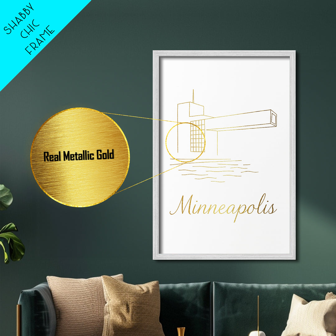 Minneapolis Minnesota Art, Metallic Gold Print, Wood Framed Art, Metal Art, Adventure Lover Gift, Entryway Wall Print, Living Room Art