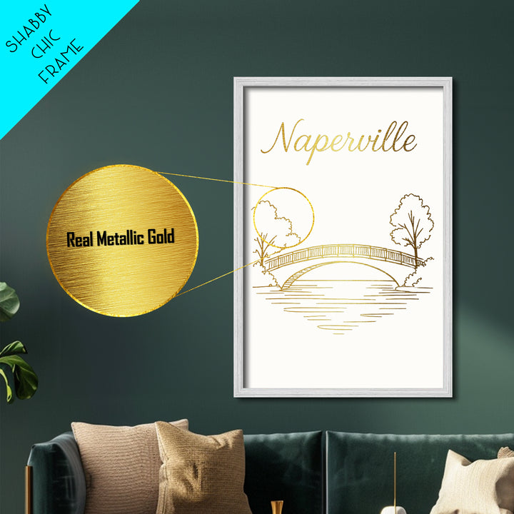 Naperville Illinois Travel, Metallic Gold Art, Wood Framed Art, Metal Art, Anniversary Gift, Bedroom Wall Art, Hallway Wall Art