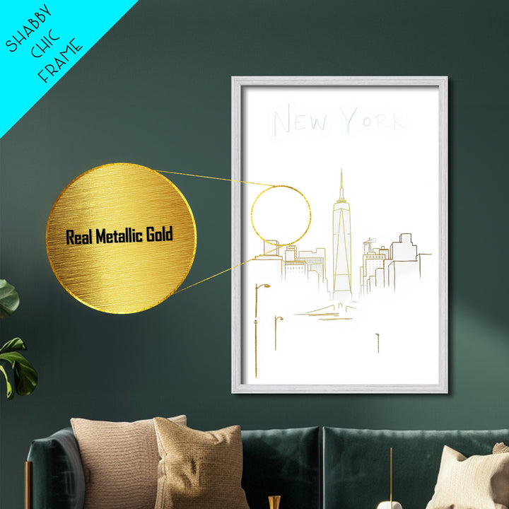 New York New York Travel, Metallic Gold Print, Wood Framed Art, Metal Art, Traveler Gift, Entryway Wall Print, Hallway Wall Art
