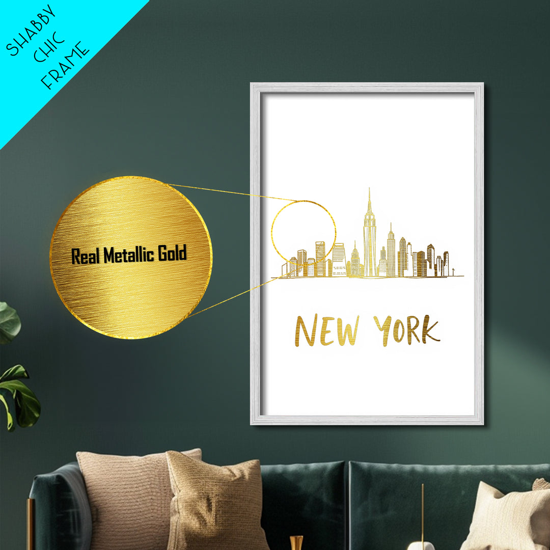 New York New York Art, Metallic Gold Art, Wood Framed Art, Metal Art, Modern House Art, Honeymoon Gift, Bedroom Wall Art