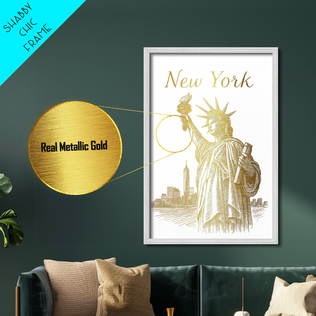 New York New York Art, Metallic Gold Art, Wood Framed Art, Metal Art, Minimalist Wall Art, Destination Gift, Living Room Art