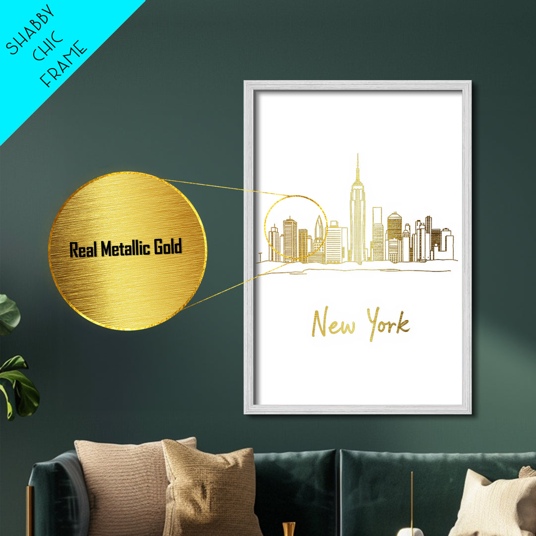 New York New York Travel, Metallic Gold Print, Wood Framed Art, Metal Art, Modern House Art, Wanderlust Gift, Bedroom Art