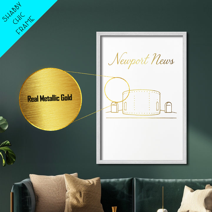 Newport News Virginia Art, Metallic Gold Art, Wood Framed Art, Metal Art, Modern House Art, Wanderlust Gift, Entryway Wall Print