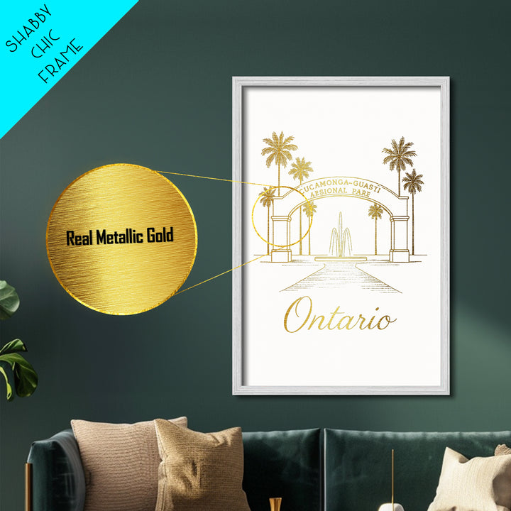 Ontario California Travel, Metallic Gold Art, Wood Framed Art, Metal Art, Minimalist Wall Art, Honeymoon Gift, Bedroom Wall Art