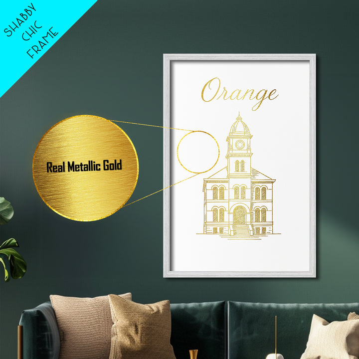 Orange California Travel, Metallic Gold Art, Wood Framed Art, Metal Art, Retirement Gift, Living Room Art, Hallway Wall Art