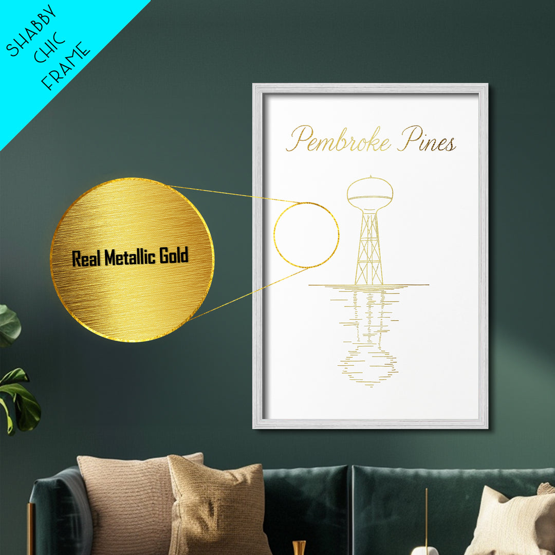 Pembroke Pines Florida Art, Metallic Gold Print, Wood Framed Art, Metal Art, Modern Wall Art, Graduation Gift, Living Room Art