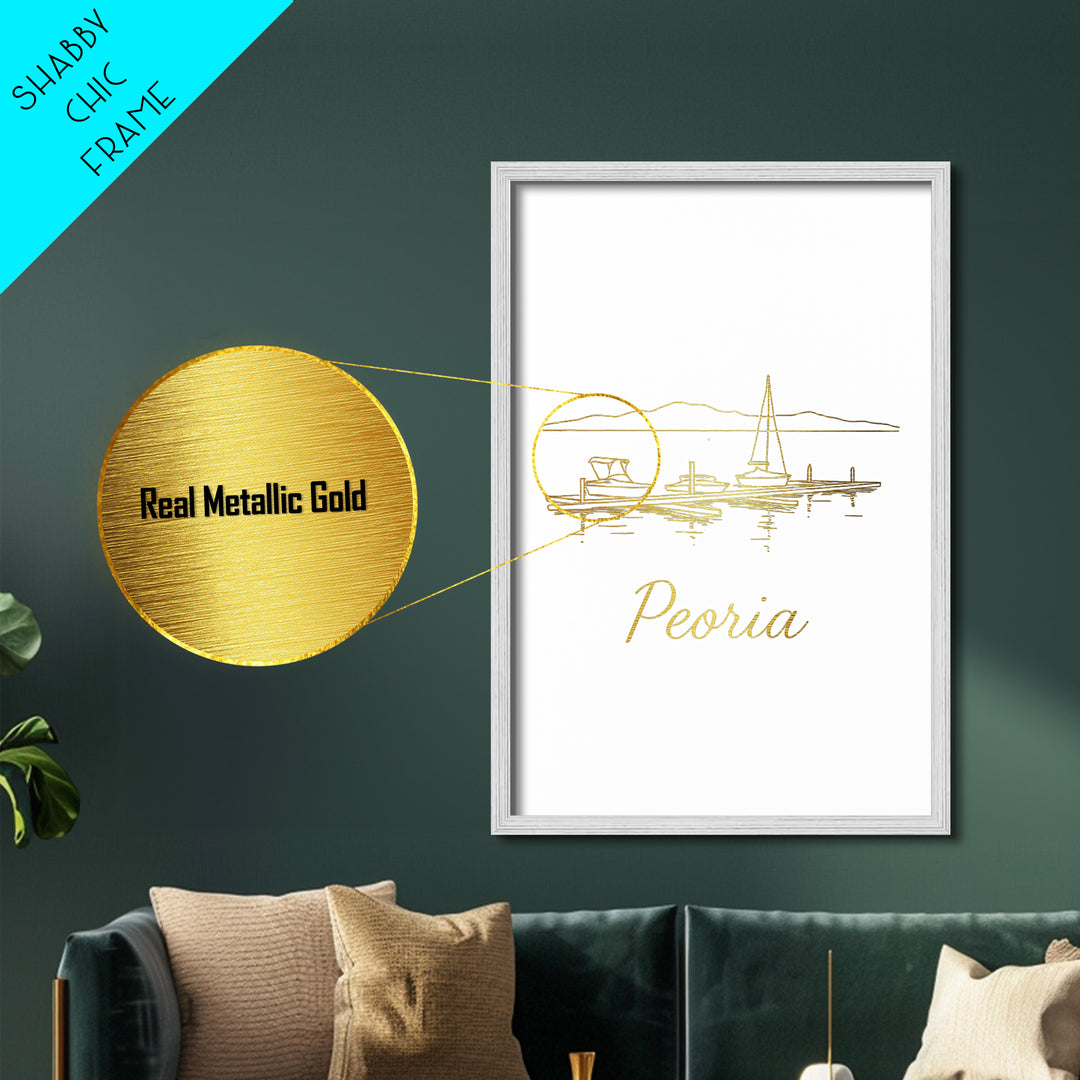 Peoria Arizona Art, Metallic Gold Print, Wood Framed Art, Metal Art, Modern House Art, Birthday Gift, Entryway Wall Print